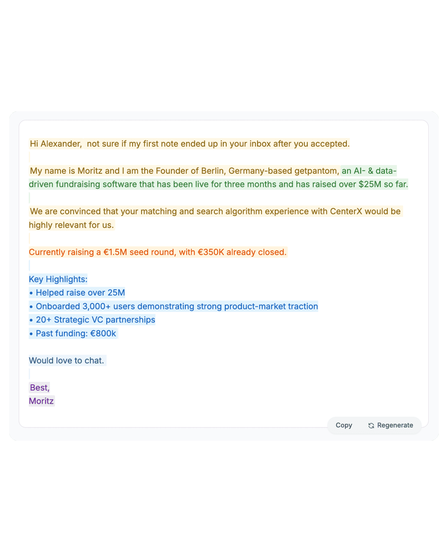 AI-crafted personalized investor message
